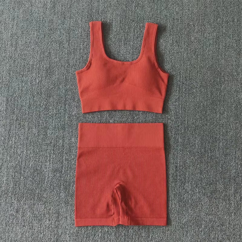 Elevate Your Workout with Our 2PCS Women's Yoga Set: Stylish Seamless Bra and High-Waisted Shorts for Ultimate Comfort and Performance