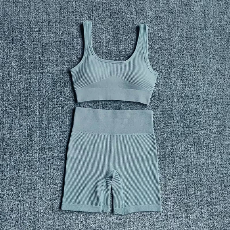 Elevate Your Workout with Our 2PCS Women's Yoga Set: Stylish Seamless Bra and High-Waisted Shorts for Ultimate Comfort and Performance