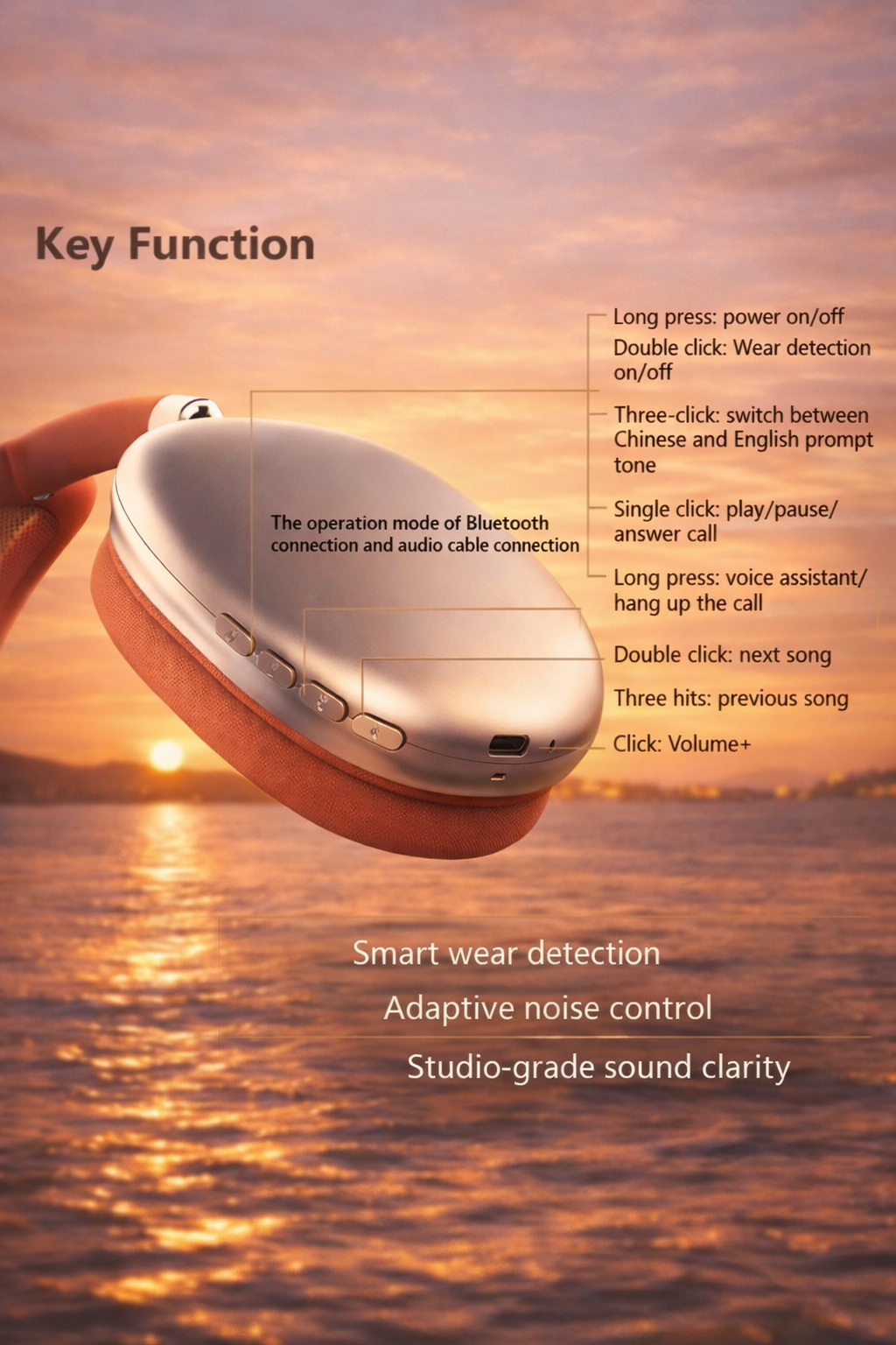 Wireless Sport Bluetooth Headphones with in Ear Detect Function